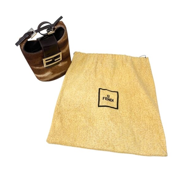FENDI Vintage FF Pony Calf Hair Mamma Baguette Tote Hobo Mini Bag Brown [106218] - Picture 5 of 16